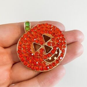 Orange Sparkly Rhinestone Pumpkin Brooch For Halloween